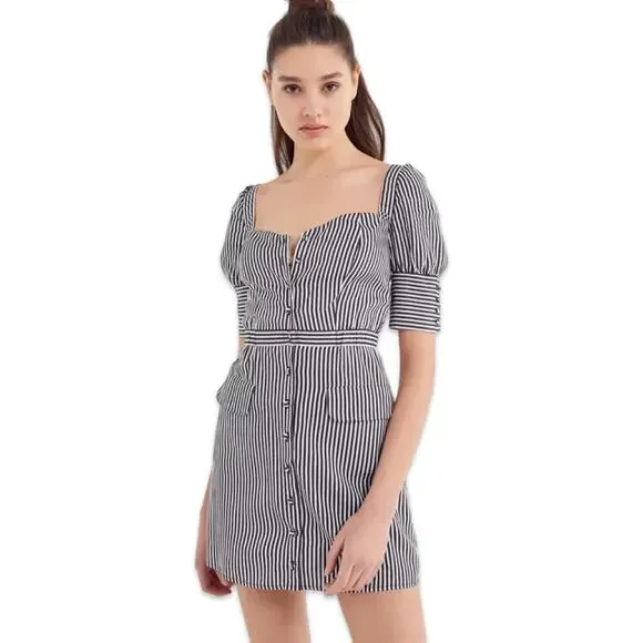 3 FOR $35! 📦 UO Ali & Jay All Aboard Striped Puff Sleeve Mini Dress Sz. S - Picture 1 of 5